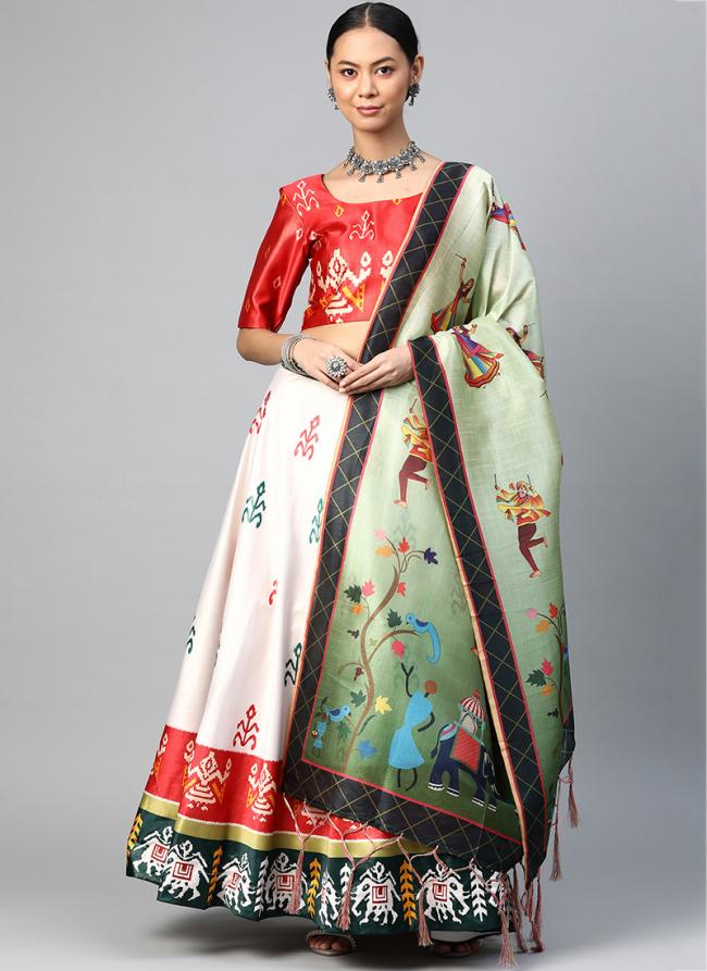 Tussar Silk Multi Colour Navratri Wear Printed Lehenga Choli